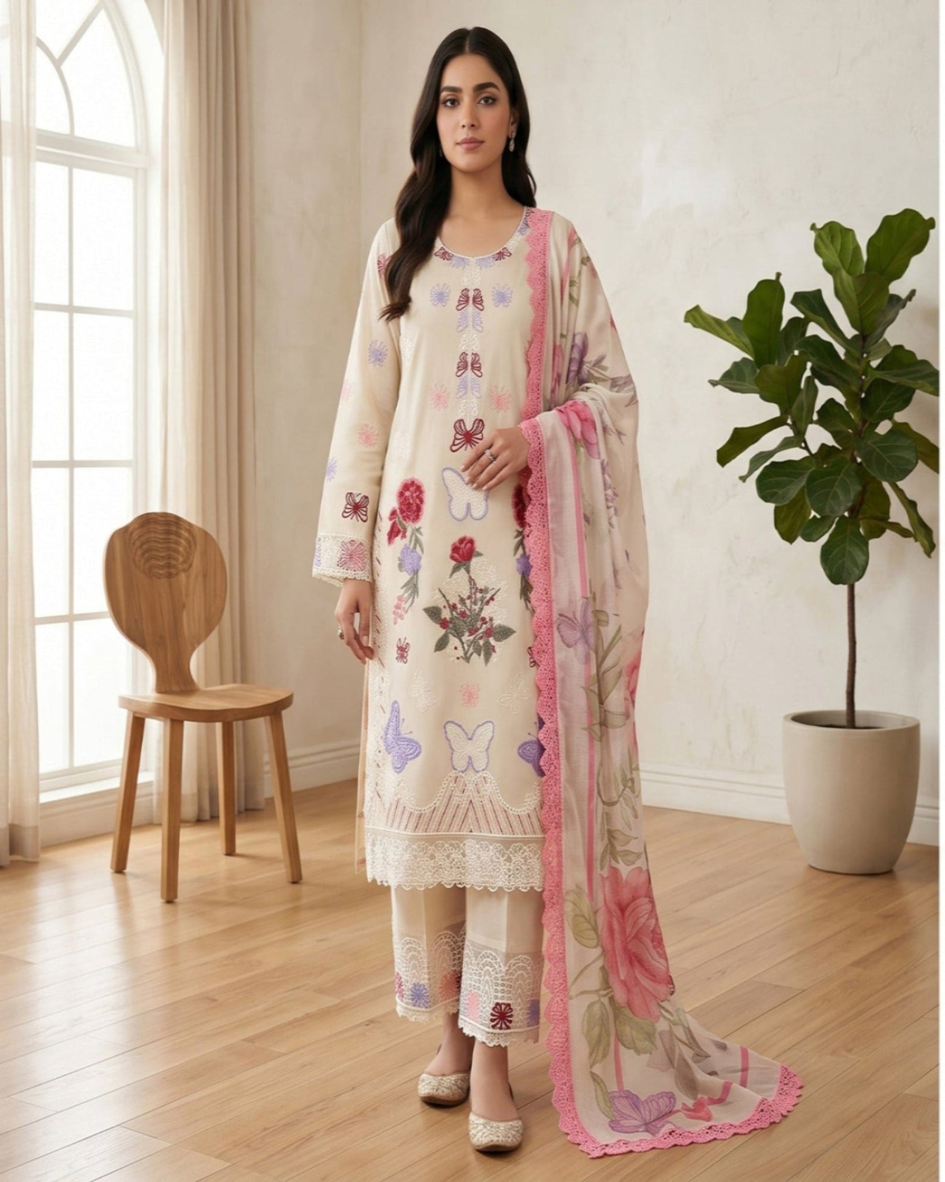 3PC EMBROIDERED SUIT - BG898