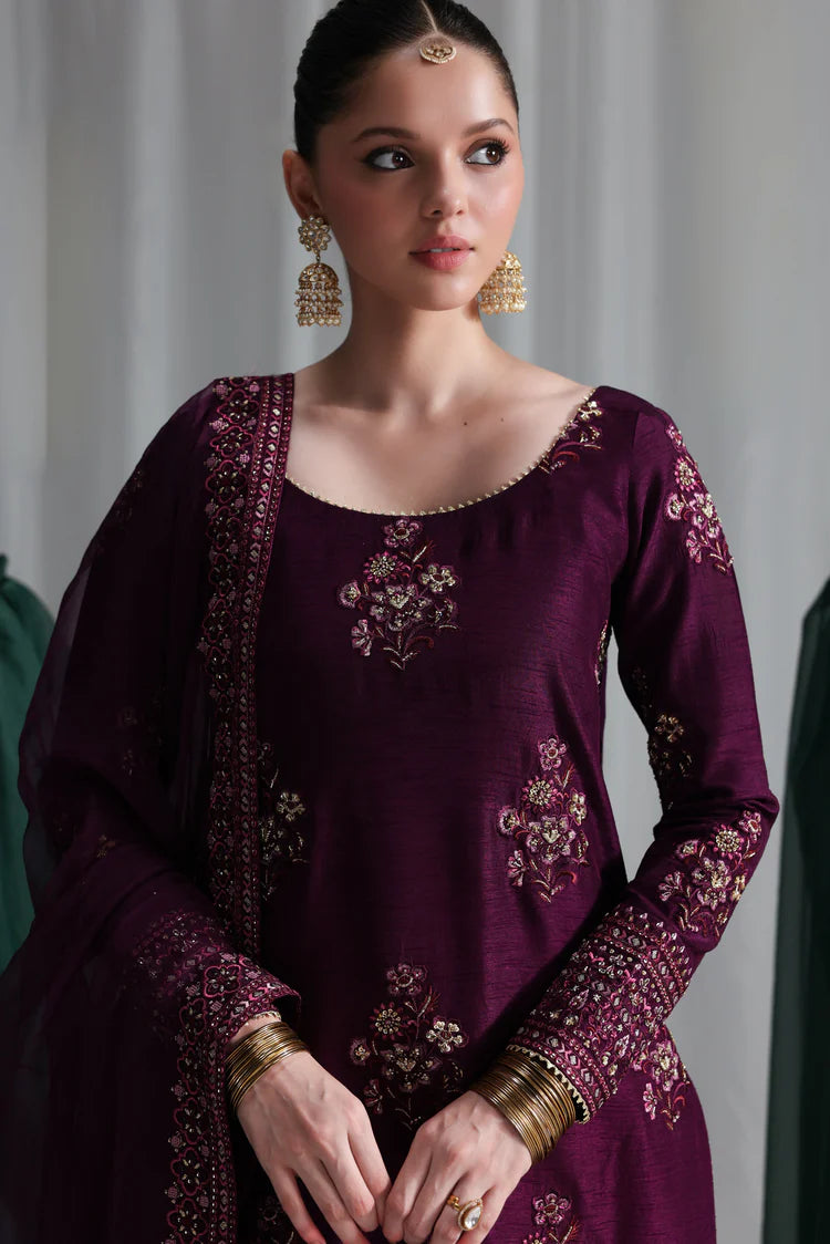3PC EMBROIDERED DHANAK SUIT - BG916