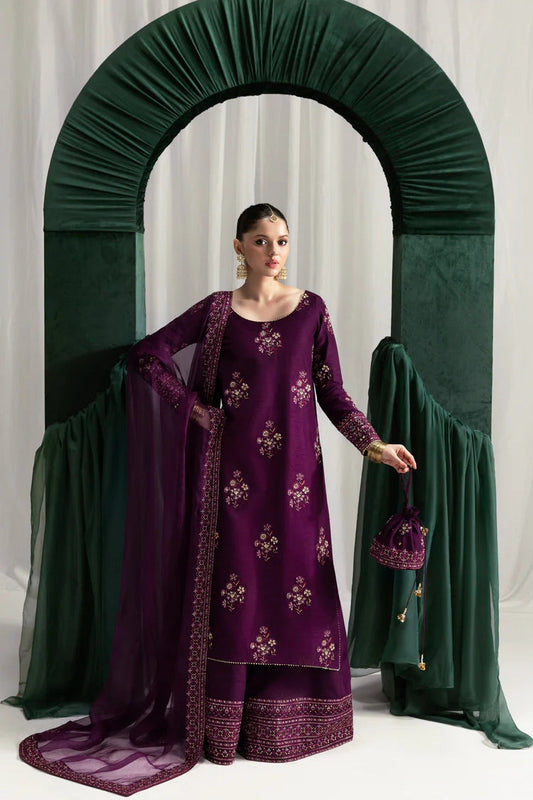 3PC EMBROIDERED DHANAK SUIT - BG916