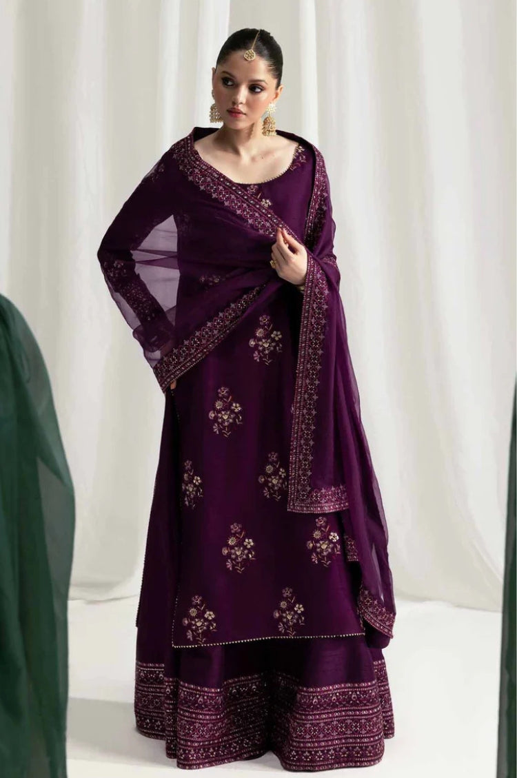 3PC EMBROIDERED DHANAK SUIT - BG916