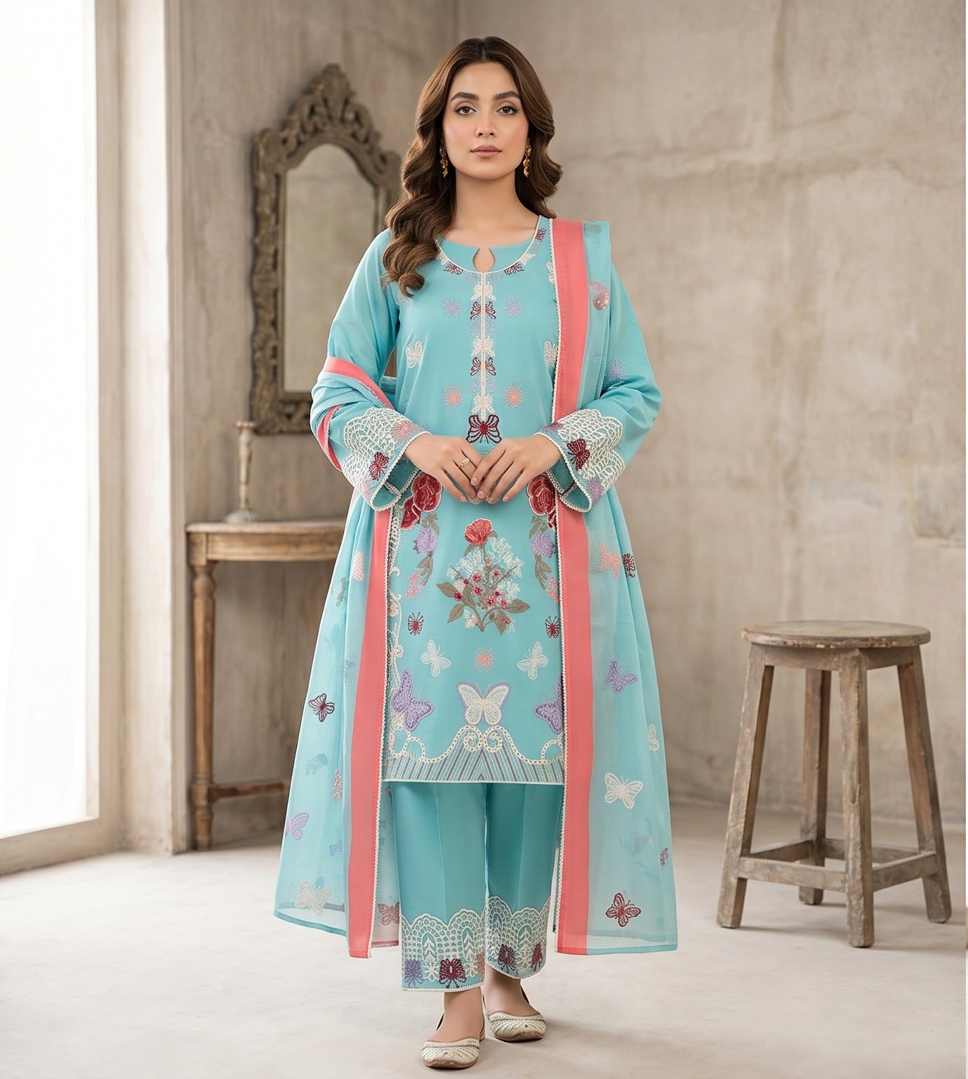 3PC EMBROIDERED SUIT - BG898