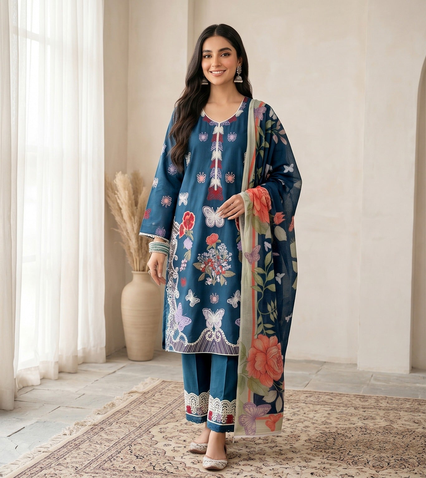 3PC EMBROIDERED SUIT - BG898