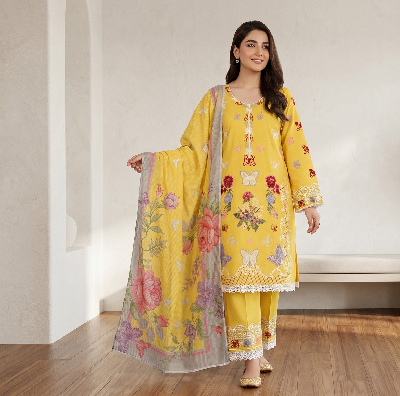 3PC EMBROIDERED SUIT - BG898