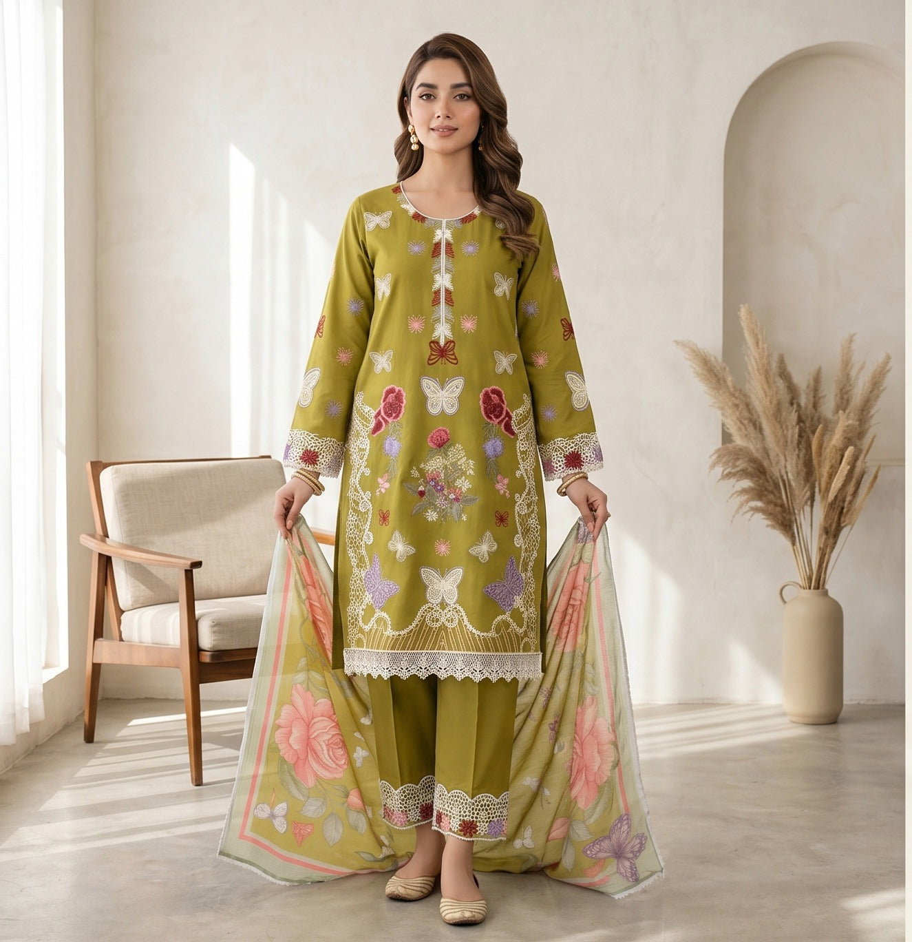 3PC EMBROIDERED SUIT - BG898