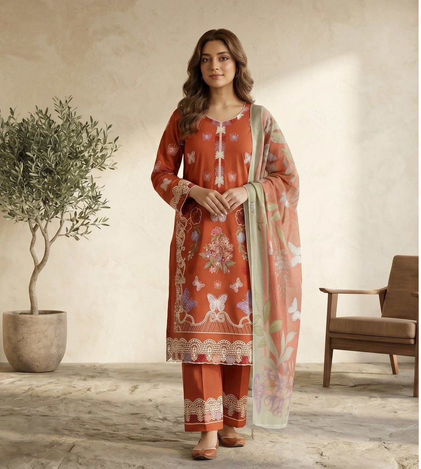 3PC EMBROIDERED SUIT - BG898