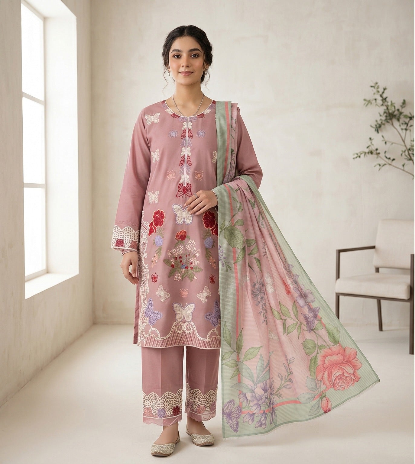 3PC EMBROIDERED SUIT - BG898