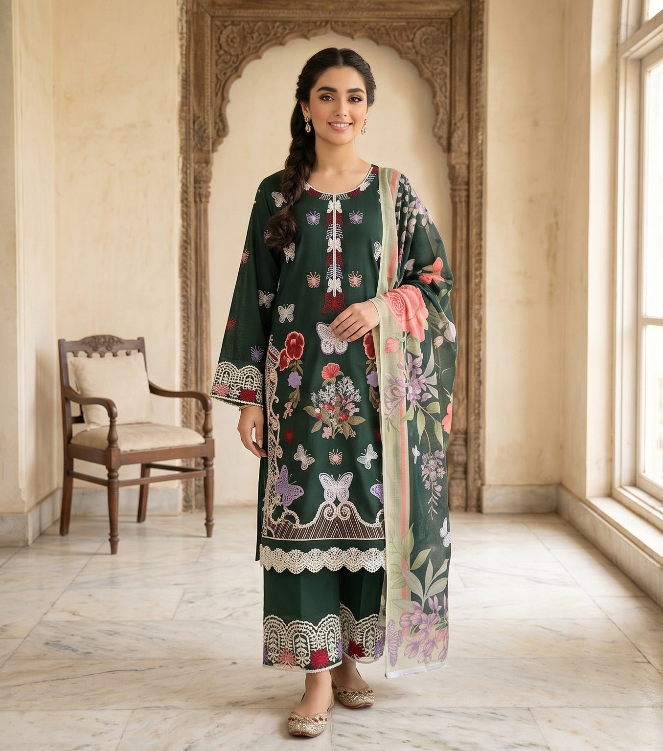 3PC EMBROIDERED SUIT - BG898
