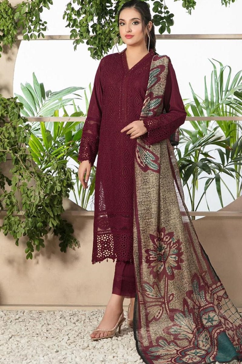 3 PIECE-CHIKENKARI EMBROIDERED LAWN SUIT-BG544